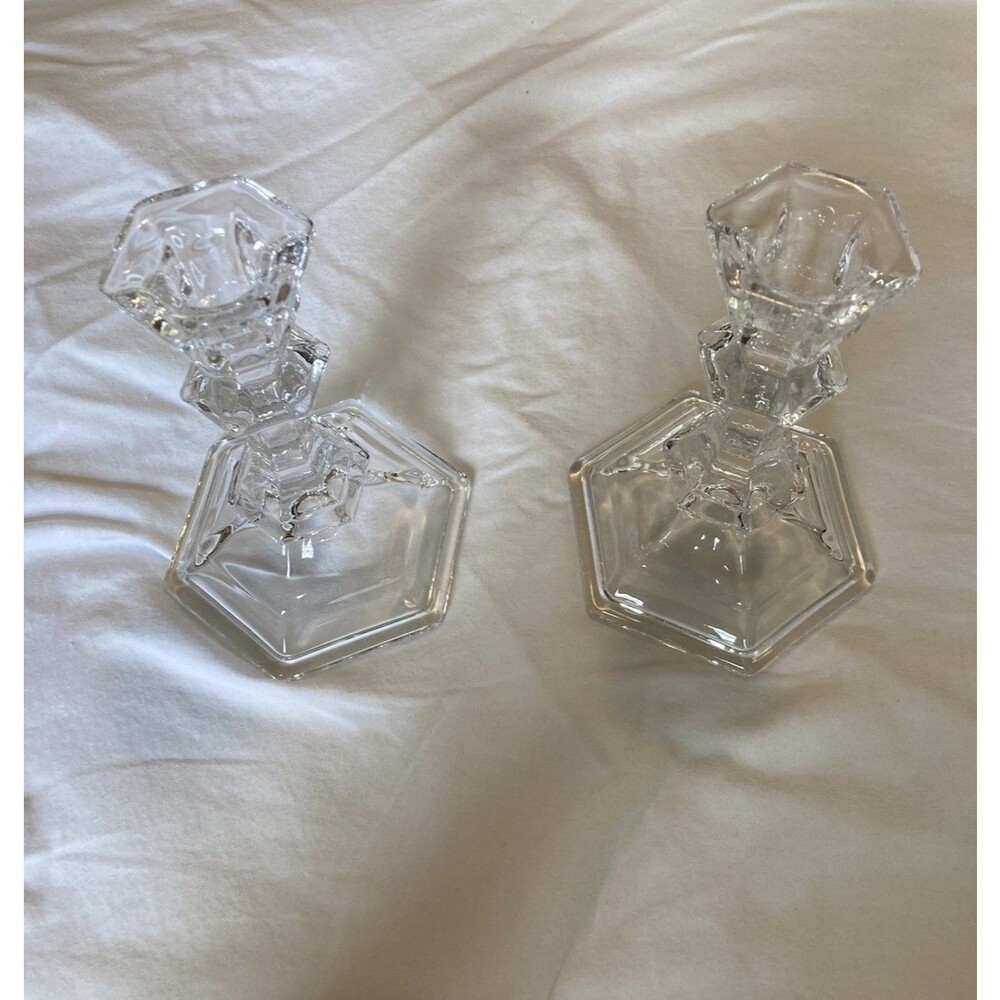 Unbranded Clear Hexagonal Candle Sticks | Set Of 2 | For All Occasions